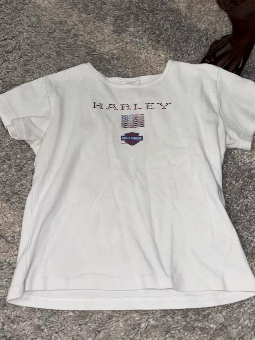 Harley USA White Short-Sleeve Tee with Rhinestone Logo